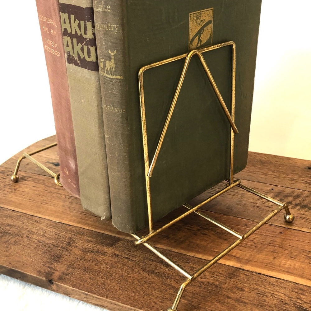 Vintage Midcentury Brass Tabletop Book Holder Rack